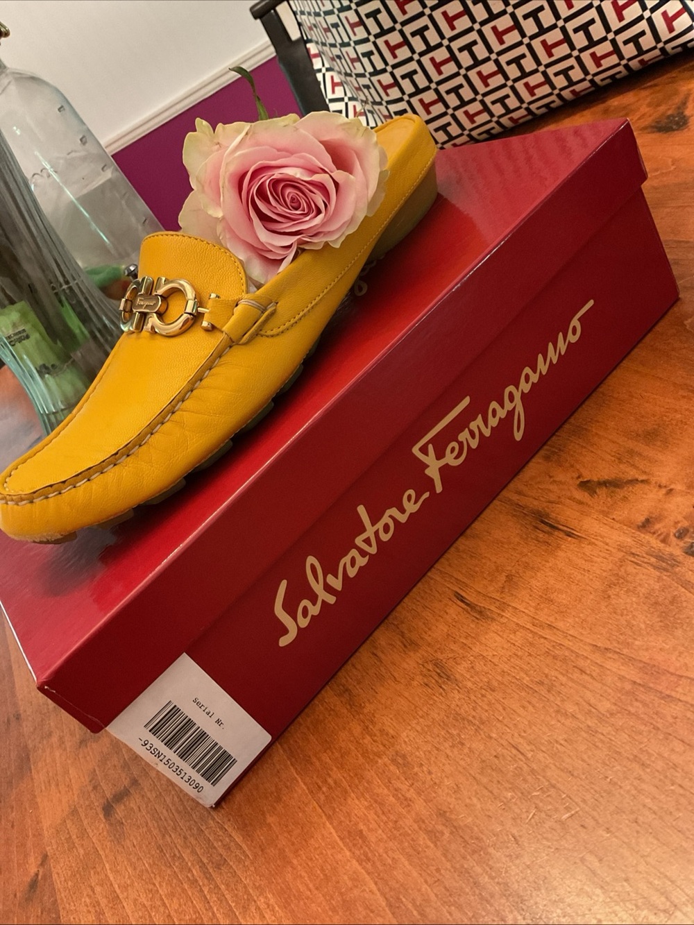 Salvatore Ferragamo Yellow Leather Gancini Driver Loafers